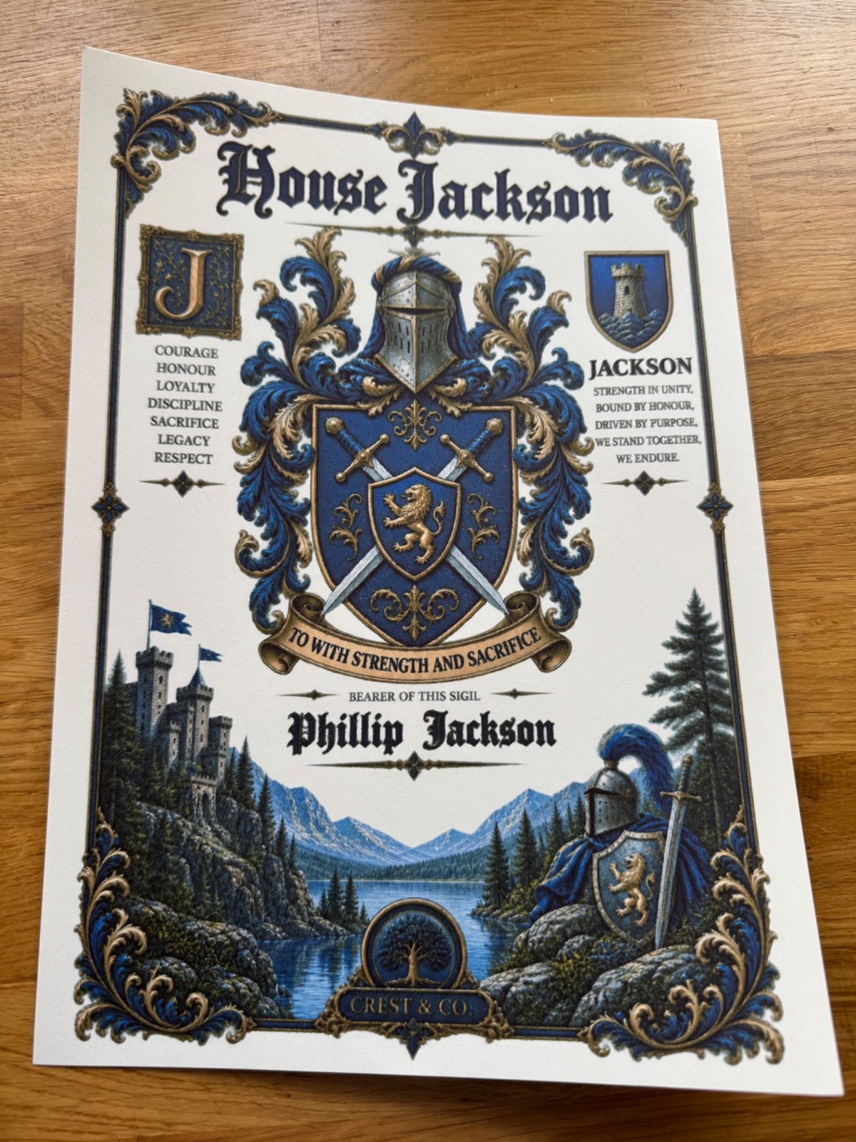 Real printed Crest & Co House Charter