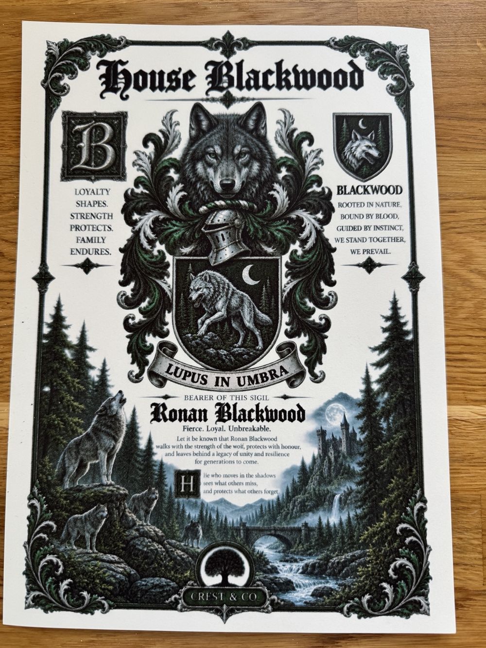 Printed personalised House Charter